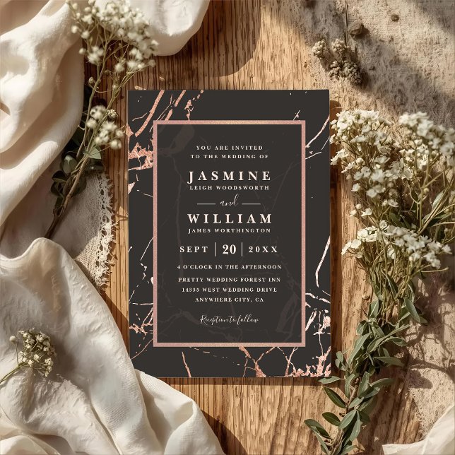 Rose Gold Marble Elegant Modern QR Code Wedding Invitation (Creator Uploaded)