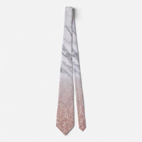 Rose Gold Marble Fading Waterfall Ombre Glitter Neck Tie