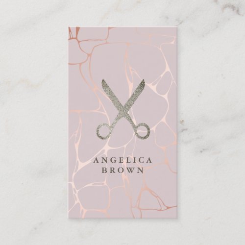 Rose Gold Marble Faux Glitter Scissors Business Card