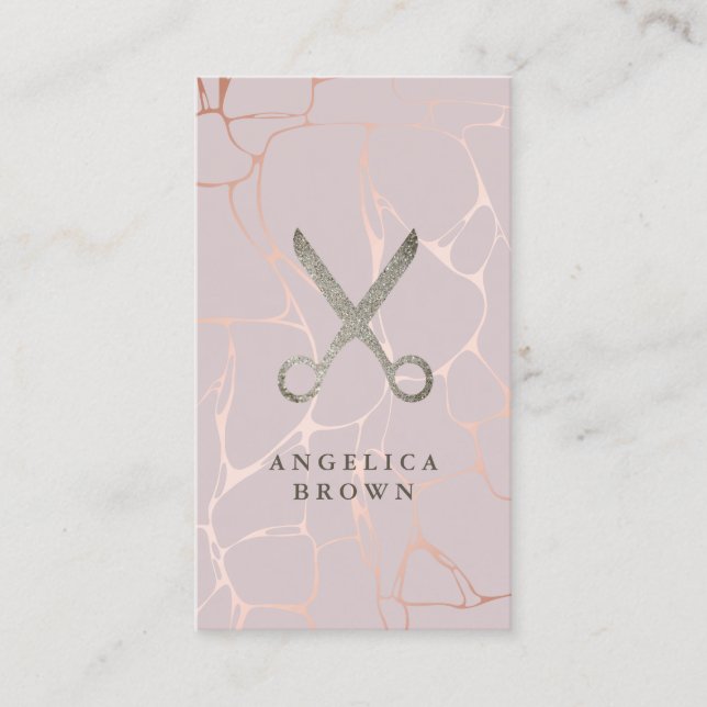 Rose Gold Marble Faux Glitter Scissors Business Card (Front)