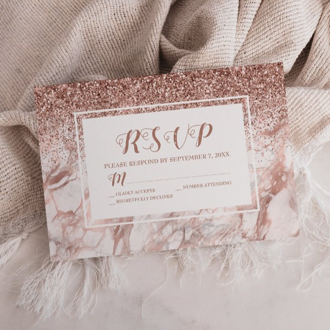 Rose Gold Marble Faux Glitter Script RSVP Card (Creator Uploaded)
