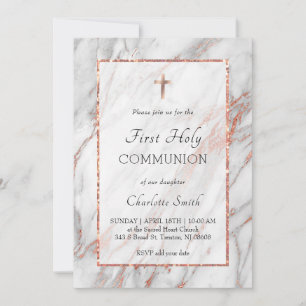 rose gold marble First Holy Communion Invitation