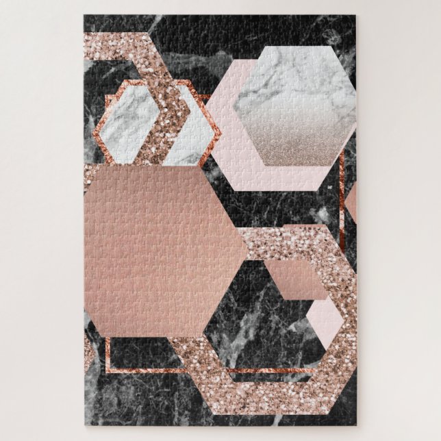 Rose gold marble geometric jigsaw puzzle (Vertical)
