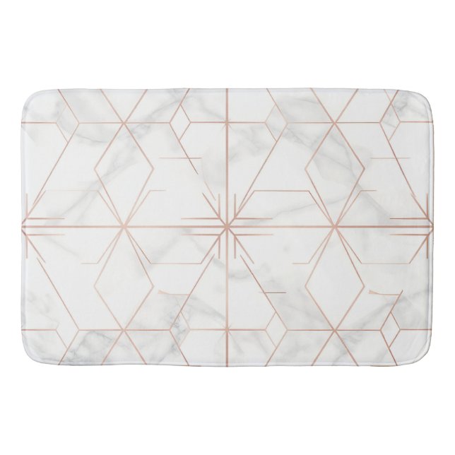 Rose Gold Marble Geometric Pattern Bath Mat (Front)