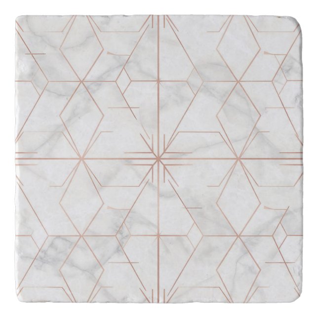 Rose Gold Marble Geometric Pattern Trivet (Front)