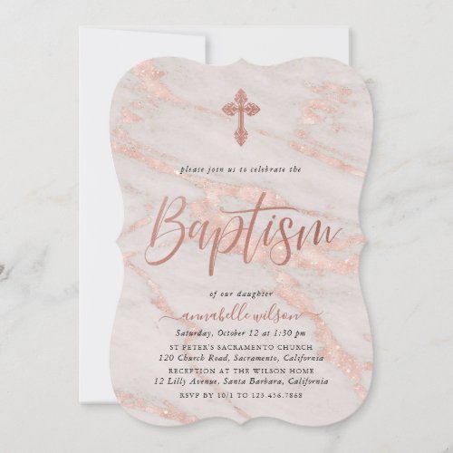 Rose Gold Marble Girl Baptism Invitation