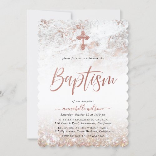 Rose Gold Marble Girl Baptism Invitation