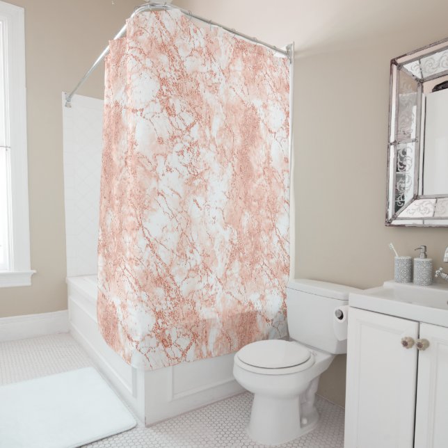 Rose Gold Marble Glitter 2 Shower Curtain (In Situ)
