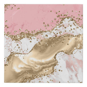 Rose Gold Marble Glitter Agate Faux Canvas Print