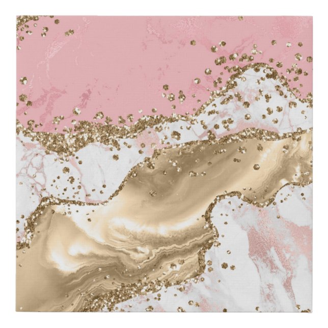 Rose Gold Marble Glitter Agate Faux Canvas Print (Front)