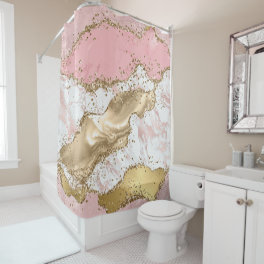Rose Gold Marble Glitter Agate Shower Curtain