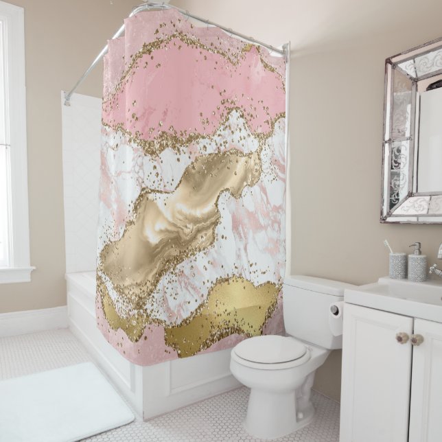 Rose Gold Marble Glitter Agate Shower Curtain (In Situ)