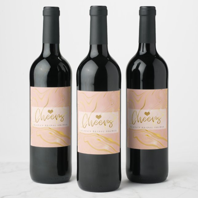 Rose Gold Marble Glitter Bridal Shower Wine Label (Bottles)