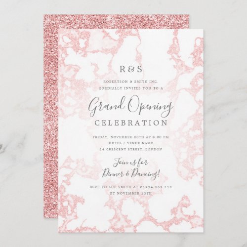 Rose Gold Marble Glitter Corporate Grand Opening  Invitation