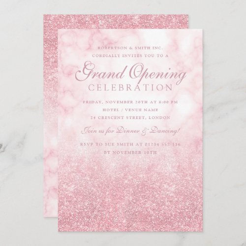 Rose Gold Marble Glitter Corporate Grand Opening  Invitation