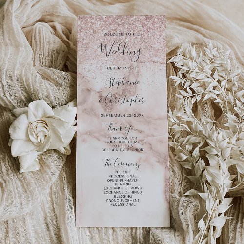 Rose Gold Marble Glitter Elegant Wedding Program