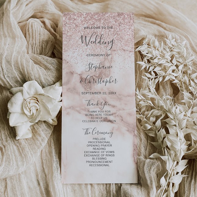 Rose Gold Marble Glitter Elegant Wedding Program (Creator Uploaded)