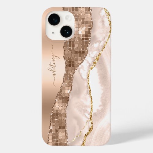 Rose Gold Marble Glitter Girly Monogram Case_Mate iPhone 14 Case