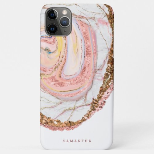 Rose Gold Marble Glitter Monogram iPhone 11 Pro Max Case