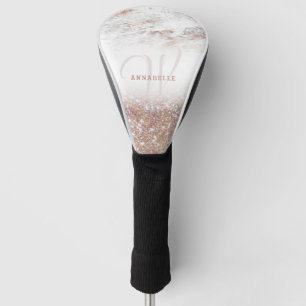 Rose Gold Marble & Glitter Monogram  Golf Head Cover