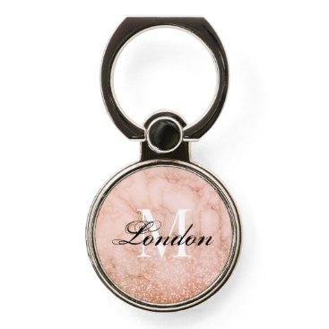 Rose Gold Marble Glitter Name & Monogram Phone Ring Stand