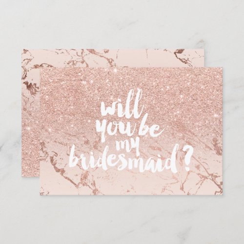 Rose gold marble glitter ombre be my bridesmaid invitation