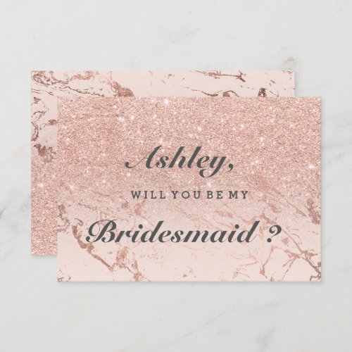 Rose gold marble glitter ombre be my bridesmaid invitation