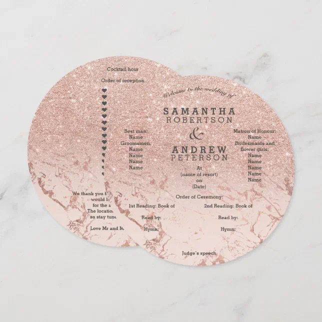 Rose Gold Program Rose gold marble glitter ombre wedding program | Zazzle