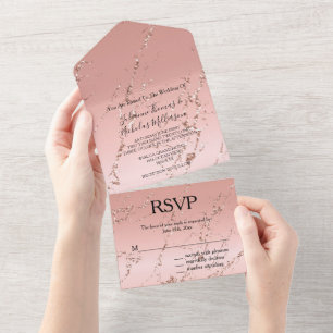 Rose Gold Marble Glitzy Glitter Wedding All In One Invitation