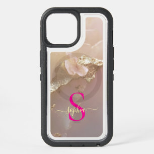 Rose gold marble gold glitter monogram iPhone 15 case