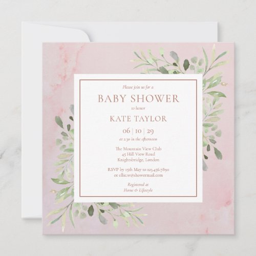 Rose Gold Marble Greenery Baby Shower  Sprinkle Invitation
