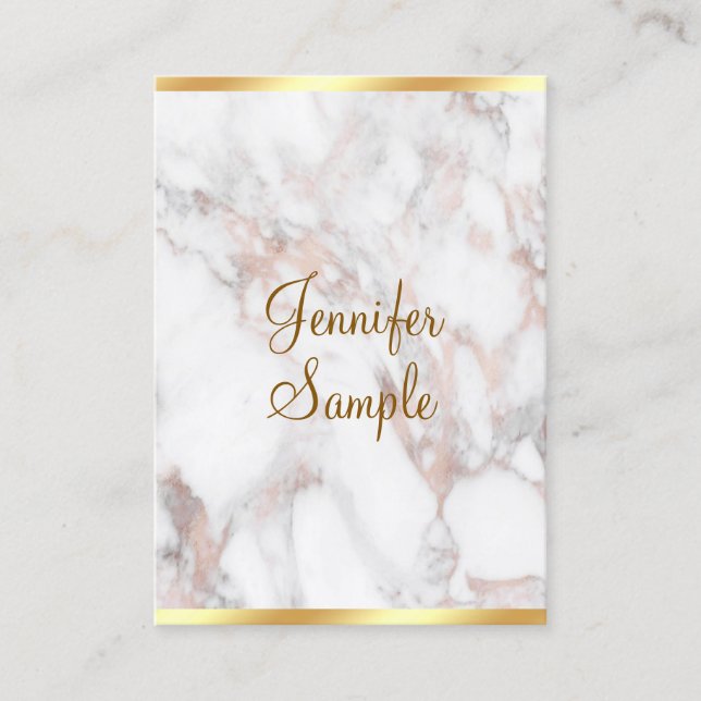 Rose Gold Marble Handwritten Script Template Business Card (Front)