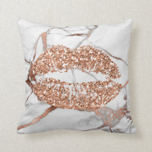 Rose Gold Marble Kiss Lips Makeup Copper Throw Pillow