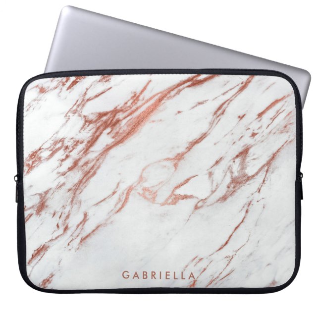 Rose Gold Marble Laptop Sleeve (Front)