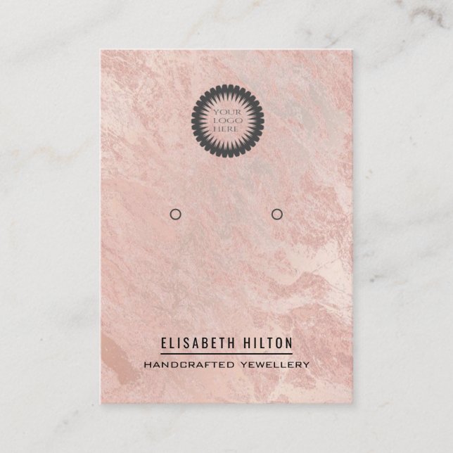 Rose gold marble Logo Earring display Business Card (Front)