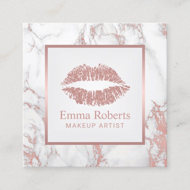 Rose Gold Marble Makeup Artist Beauty Salon Square Business Card (Front)