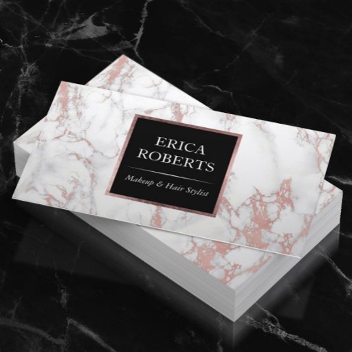 Customizable Rose Gold Marble Makeup Artist Hair Stylist Salon Business Card