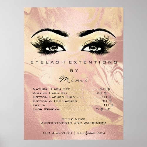 Rose Gold Marble  Makeup Eyes Lashes Prices Poster