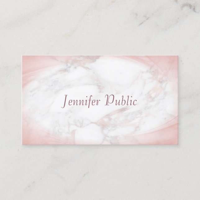 Rose Gold Marble Modern Elegant Handwritten Script Business Card (Front)