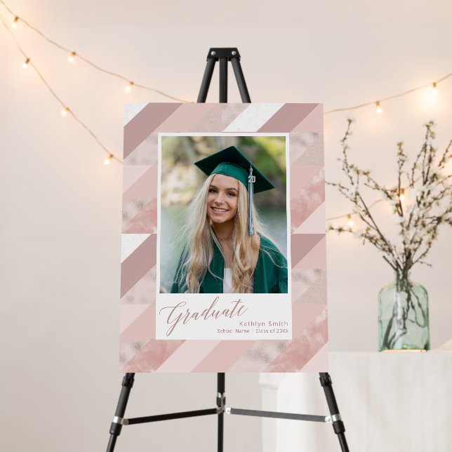 Rose Gold Marble Modern Girl Photo Graduation Foam Board (In Situ (Stand))