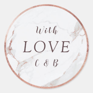 Rose gold marble modern wedding love monogram classic round sticker