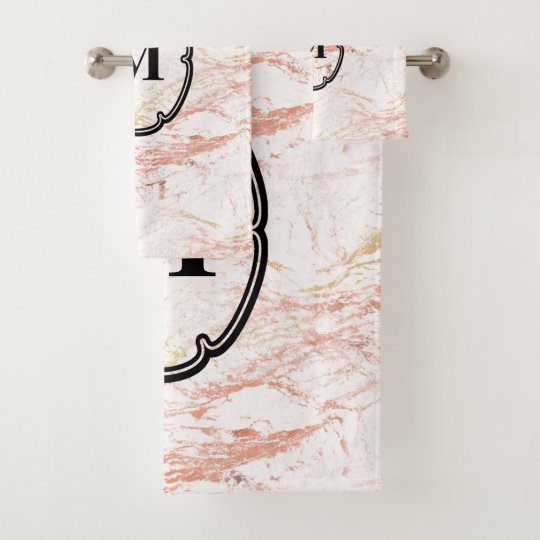 Rose Gold Marble Monogram Bath Towel Set