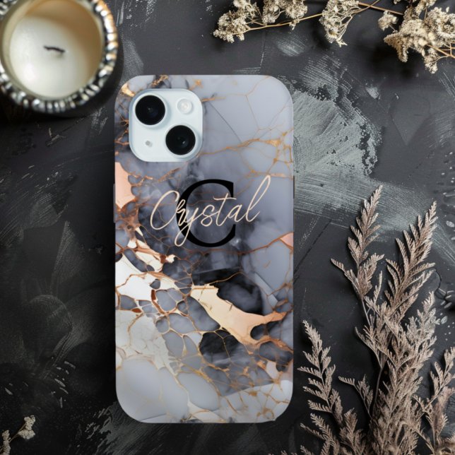 Rose Gold Marble Monogram Custom Case-Mate iPhone Case (Monogram Initial and Name Rose Gold Marble Phone Case - Choose your Phone Type)