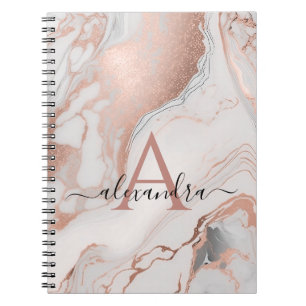 Rose Gold Marble Monogram Custom Initial and Name Notebook