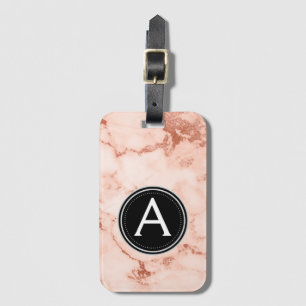Rose Gold Marble Monogram Luggage Bag Tag