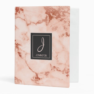 Rose Gold Marble Monogram Modern School Binder