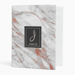 Rose Gold Marble Monogram Modern School Binder