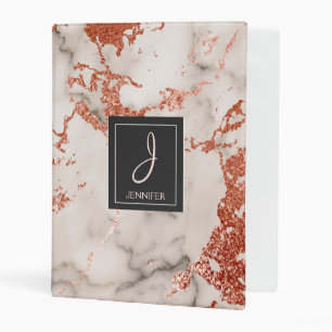 Rose Gold Marble Monogram Modern School Binder