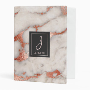 Rose Gold Marble Monogram Modern School Binder