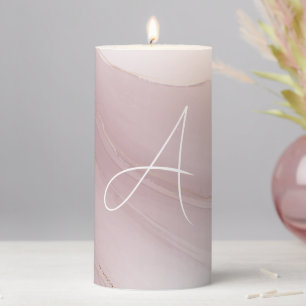 Rose Gold Marble Monogram Pillar Candle